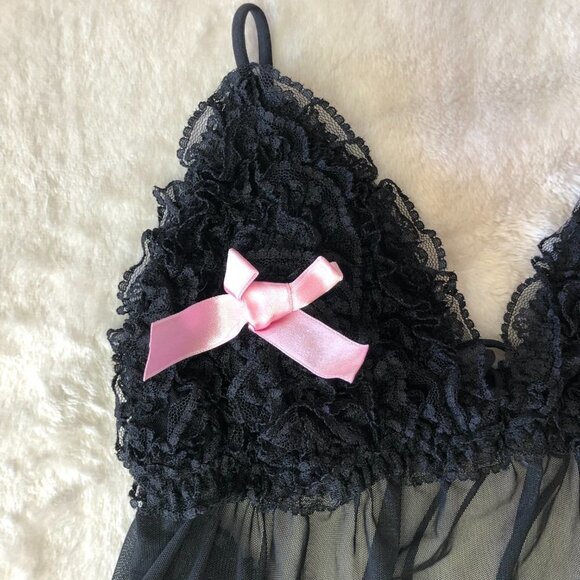 La Senza Love Black & Pink Mesh Baby Doll Lingerie Size Med - Picture 7 of 11
